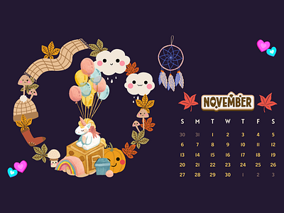 November Desktop Wallpaper art design desktop dream catcher dribble graphic design illustration ui unicorn ux wallpaper wallpapers