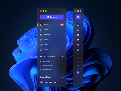 Sidebar Navigation dark theme dark ui dashboard navigation glassmorphism mail dashboard microsoft design navigation sidebar navigation ui uidesign user interface uxdesign visual design windows 11