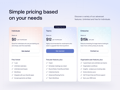 Pricing Plan Concept for SAAS component design landing page minimalism payments price pricing cards pricing page pricing plan pricing table pricing ui design saas plans subscription typography ui ui design ui library