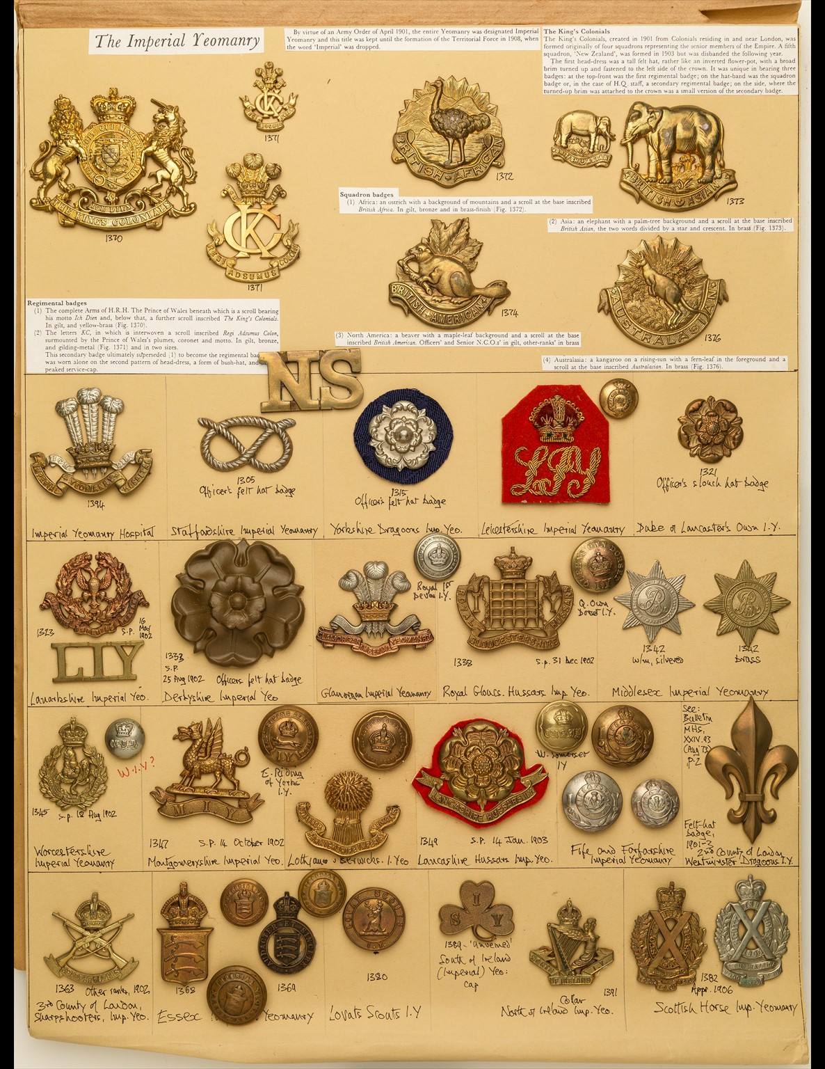 Insignia of Imperial Yeomanry Regiments Cap-badges, collar-badges and ...