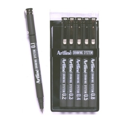 Artline 230 Drawing System Pen Black Wallet of 6 Nib Sizes