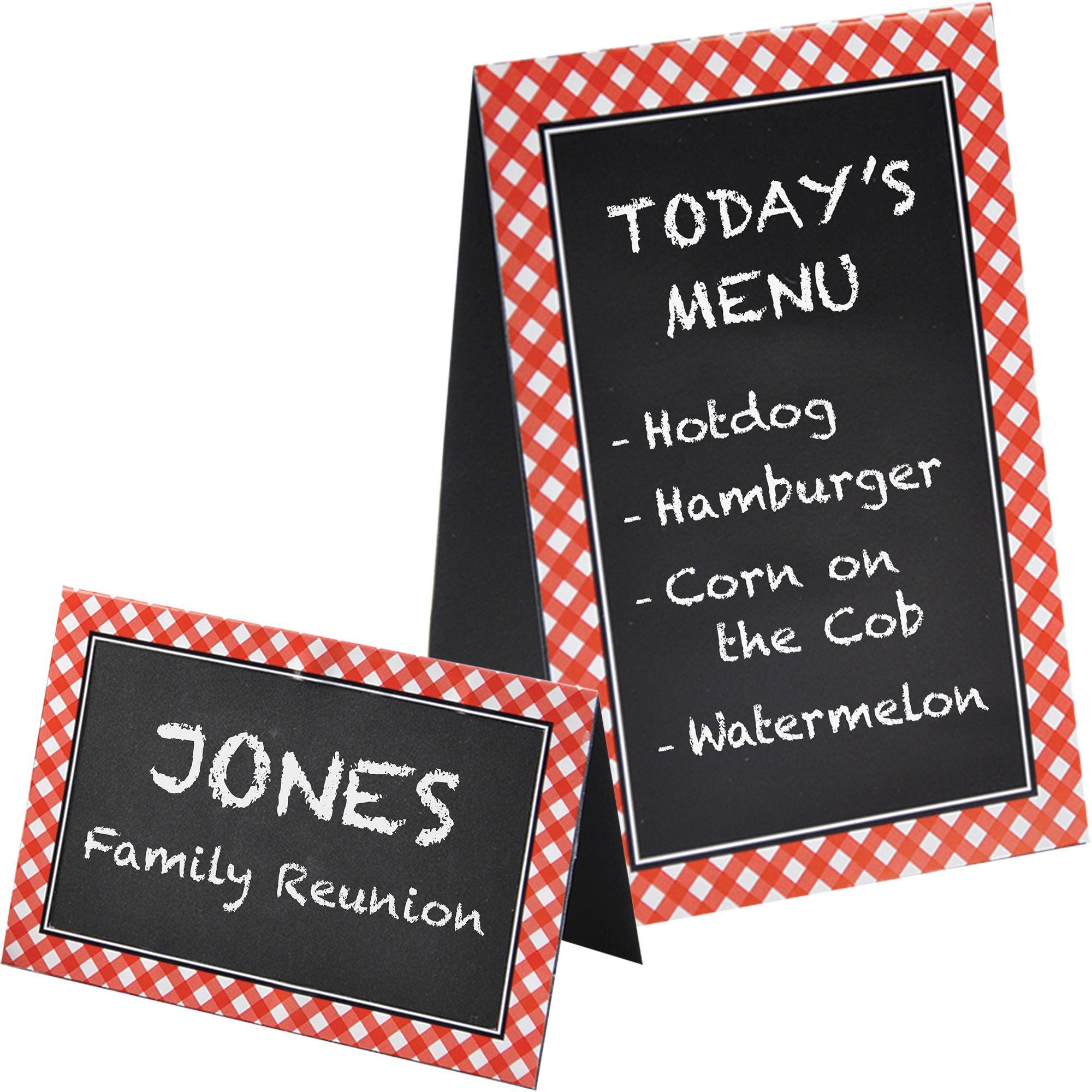 Picnic Party Red Gingham Chalkboard Tent Cards 8ct