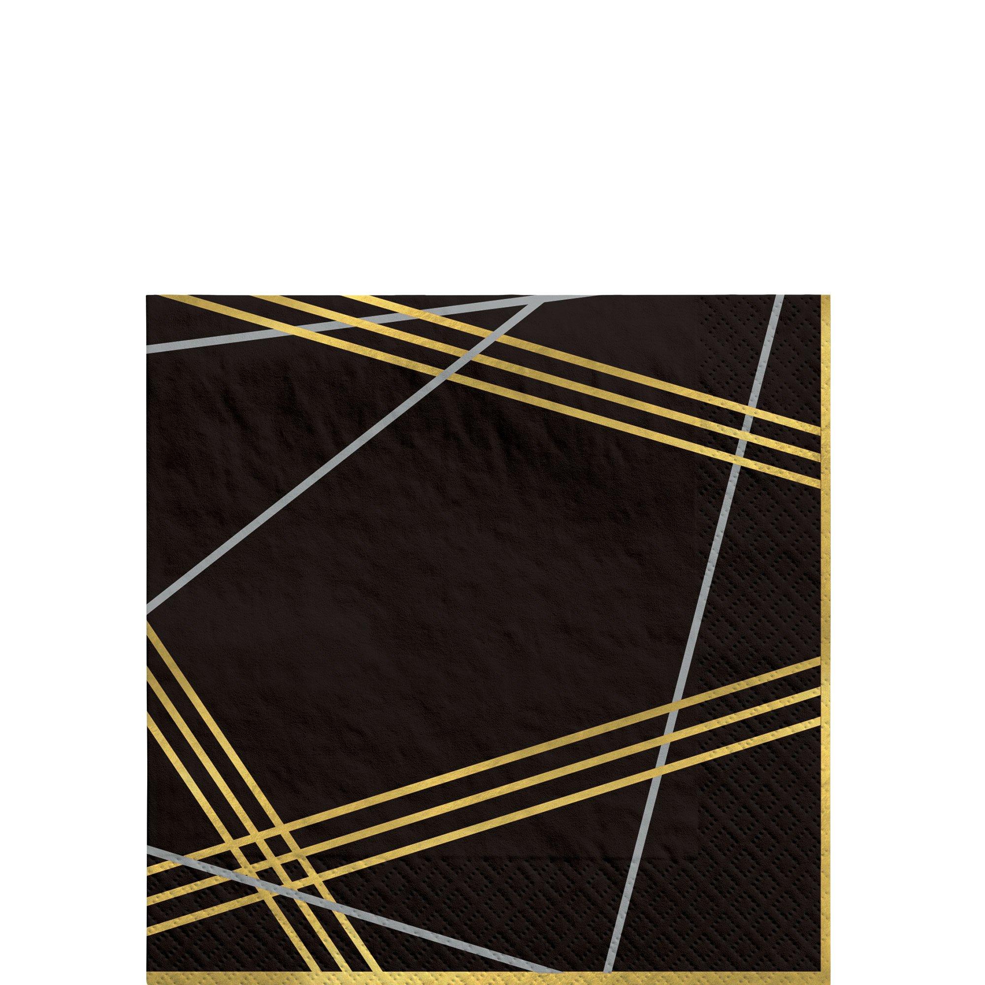 Black & Gold Geometric Beverage Napkins, 5in, 20ct