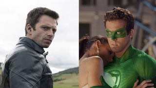 Bucky looking off into the distance in Disney+ limited series "Falcon & The Winter Soldier," Ryan Reynolds holding Carol Ferris (Blake Lively) close in 2011's "The Green Lantern."