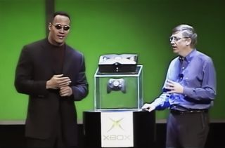 The Rock and Bill Gates reveal the Xbox console in 2001