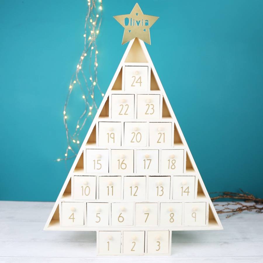 personalised wooden christmas tree advent calendar by lisa angel ...