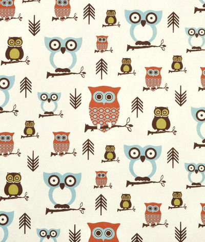 Premier Prints Hooty Village/Natural Canvas Fabric