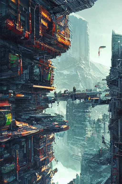 beautiful digital illustration Swiss Alps cyberpunk by | Stable ...