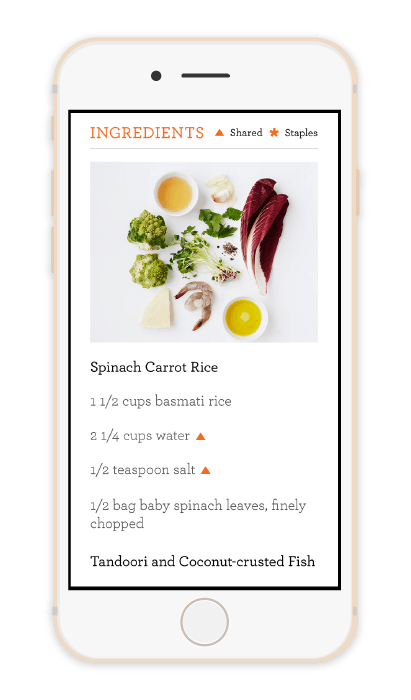 Ingredients screen of a recipe in the My Food Bag app