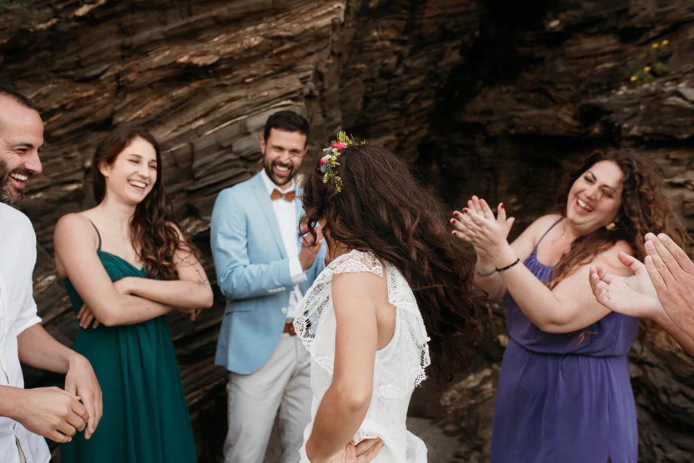 The bride and groom share a special moment at their wedding