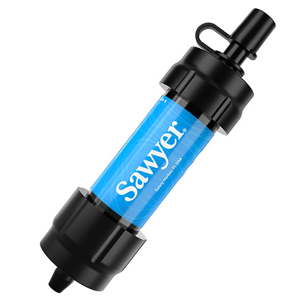 A blue Sawyer Products mini water filter