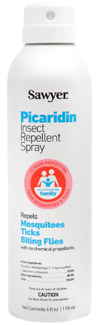 A bottle of Sawyer Picaridin insect repellent continuous spray