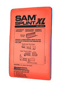 The Sawyer SAM Splint 36 inch folded with instructions on the front