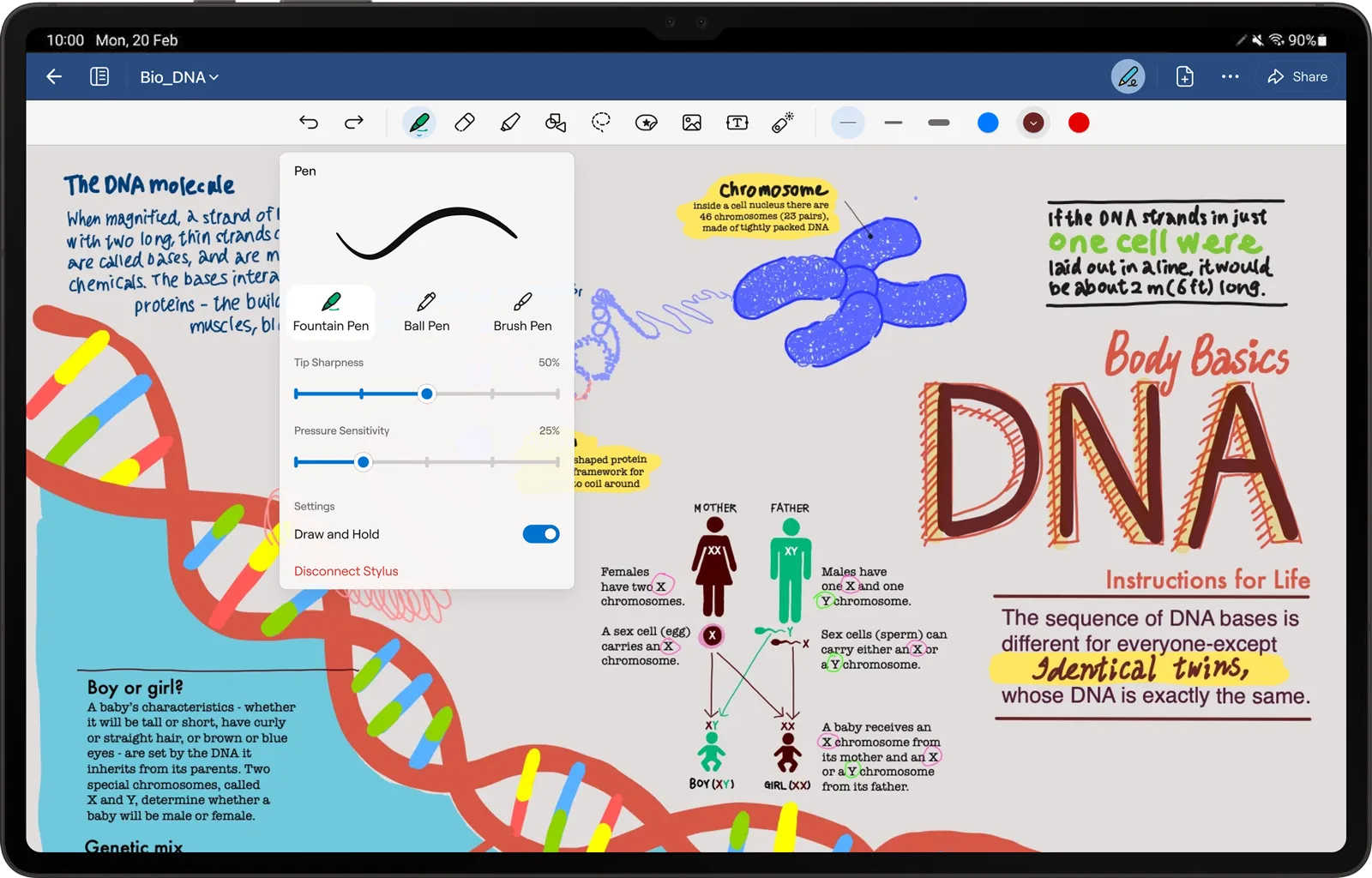 The UI of Goodnotes for Adnroid with the note of DNA