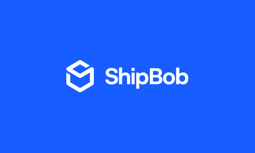 Logo of ShipBob on a blue background