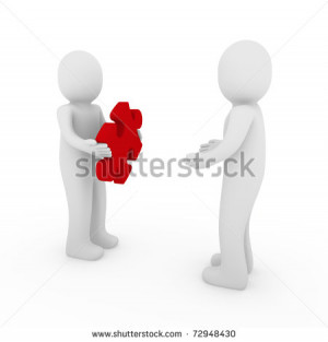 3d men puzzle success teamwork team red business - stock photo