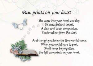 Pet loss sympathy card Paw prints on your heart for dog ,cat