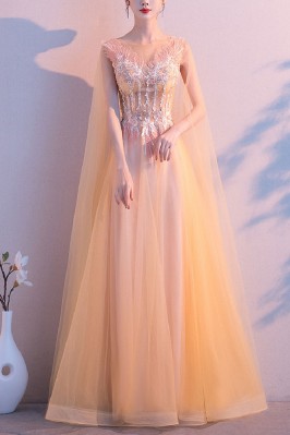 Aline Long Tulle Sheer Cape...