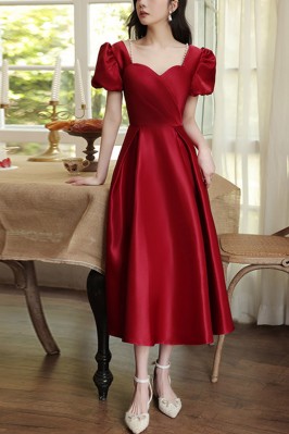 Tea Length Satin Red Party...