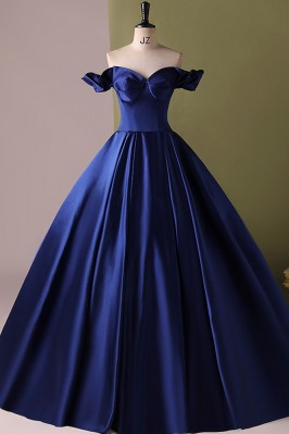 Blue Off Shoulder Satin...