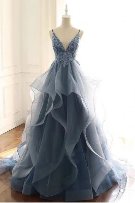 Beautiful Ruffles Blue Long...