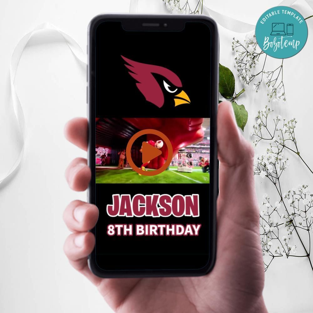 Arizona Cardinals Birthday Video Invitation Digital Template Customizable Instant Download