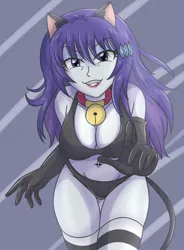 Size: 2569x3500 | Tagged: suggestive, artist:sumin6301, derpibooru import, rarity, cat, human, equestria girls, g4, alternate hairstyle, bell, bell collar, belly, belly button, belly piercing, big breasts, breasts, busty rarity, catgirl, cleavage, clothes, collar, eyebrows, eyebrows visible through hair, female, gloves, grin, high res, image, jpeg, lipstick, long gloves, looking at you, midriff, piercing, raricat, smiling, smiling at you, socks, solo, solo female, striped socks, thigh highs