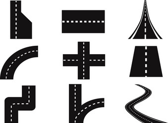 Set of gray section road with four lanes Vector Image