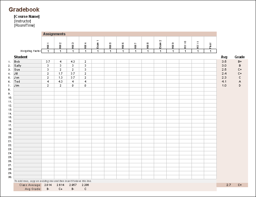 printable sample gradebook Teacher  for Book Free Grade Excel Template  Gradebook