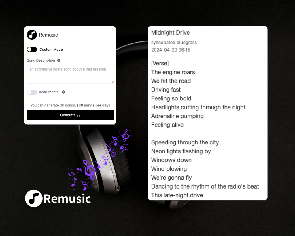 AI-Generated Lyrics or Custom Lyrics - Remusic