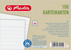 Herlitz Karteikarten DIN A6 - liniert, weiß Blauer Engel 100er