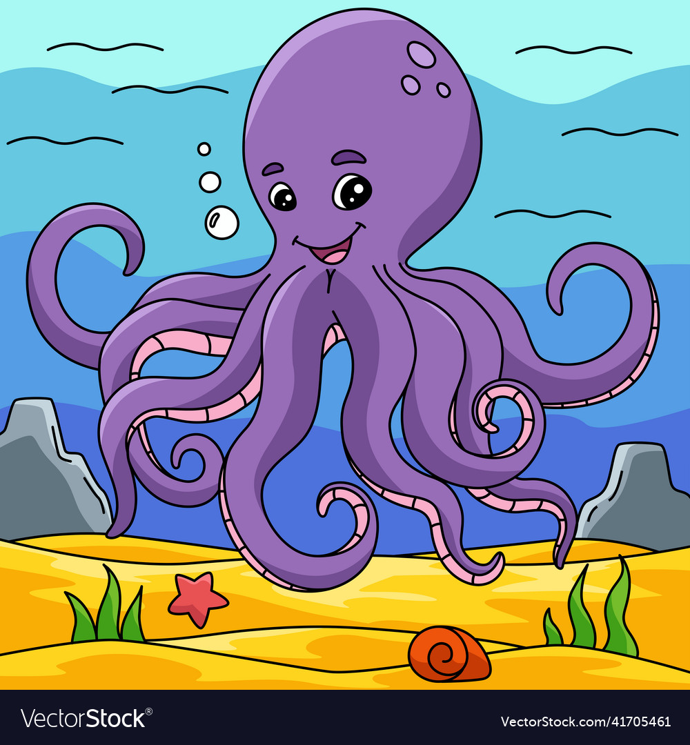 Octopus in ocean cartoon colored Royalty Free Vector Image