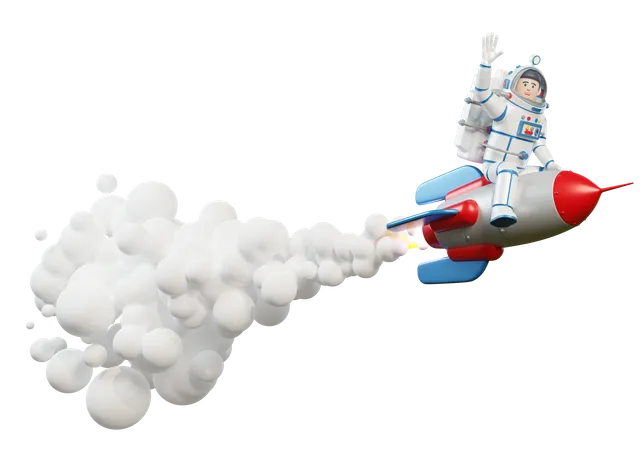 Astronaut in spacesuit riding on rocket  3D Illustration