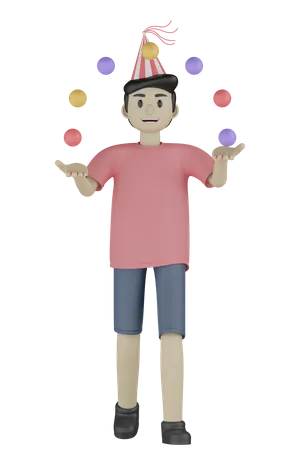 Birthday Boy Juggles  3D Illustration