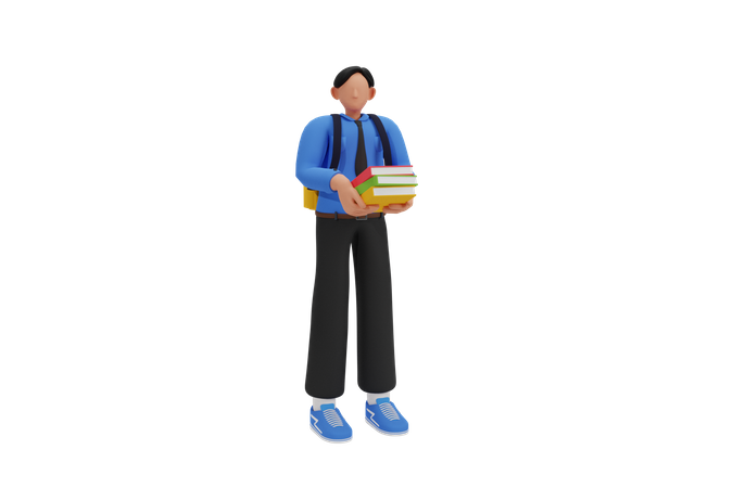 Boy holding pile of books  3D Illustration