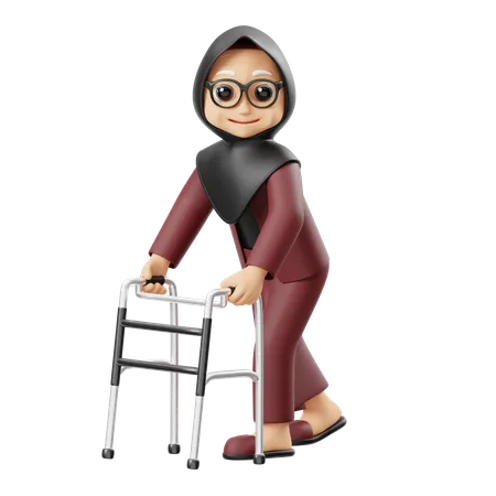 Grandmother Using A Walker  3D Illustration