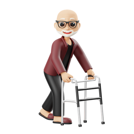 Grandpa Using A Walker  3D Illustration