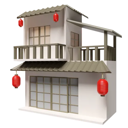 Japanese style two storey detached house  3D Icon