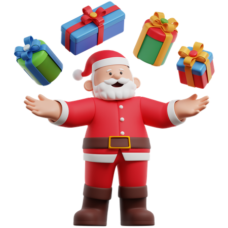 Santa Claus With Juggling Gifts  3D Illustration