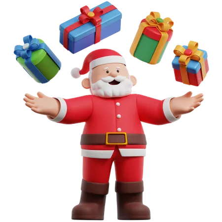 Santa Claus With Juggling Gifts  3D Illustration