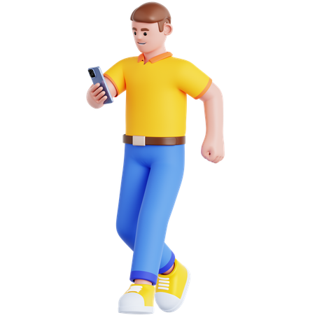 Walking and playing smartphone  3D Illustration