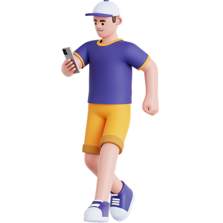 Walking and playing smartphone  3D Illustration