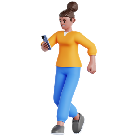 Walking and playing smartphone  3D Illustration