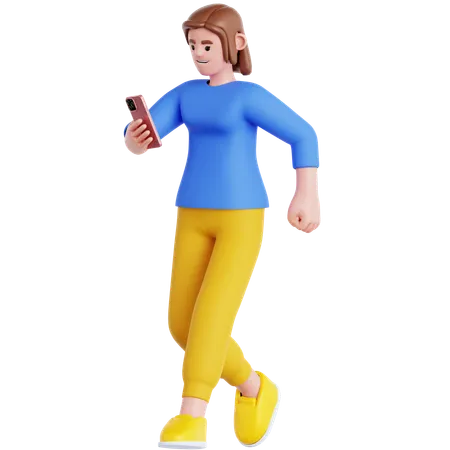 Walking and playing smartphone  3D Illustration