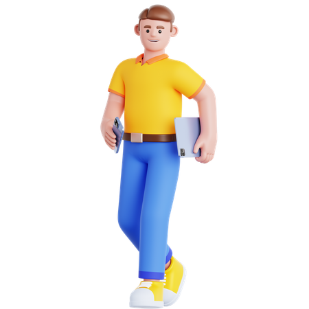 Walking holding Phone and Ipad  3D Illustration