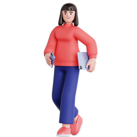 Walking holding Phone and Ipad  3D Illustration