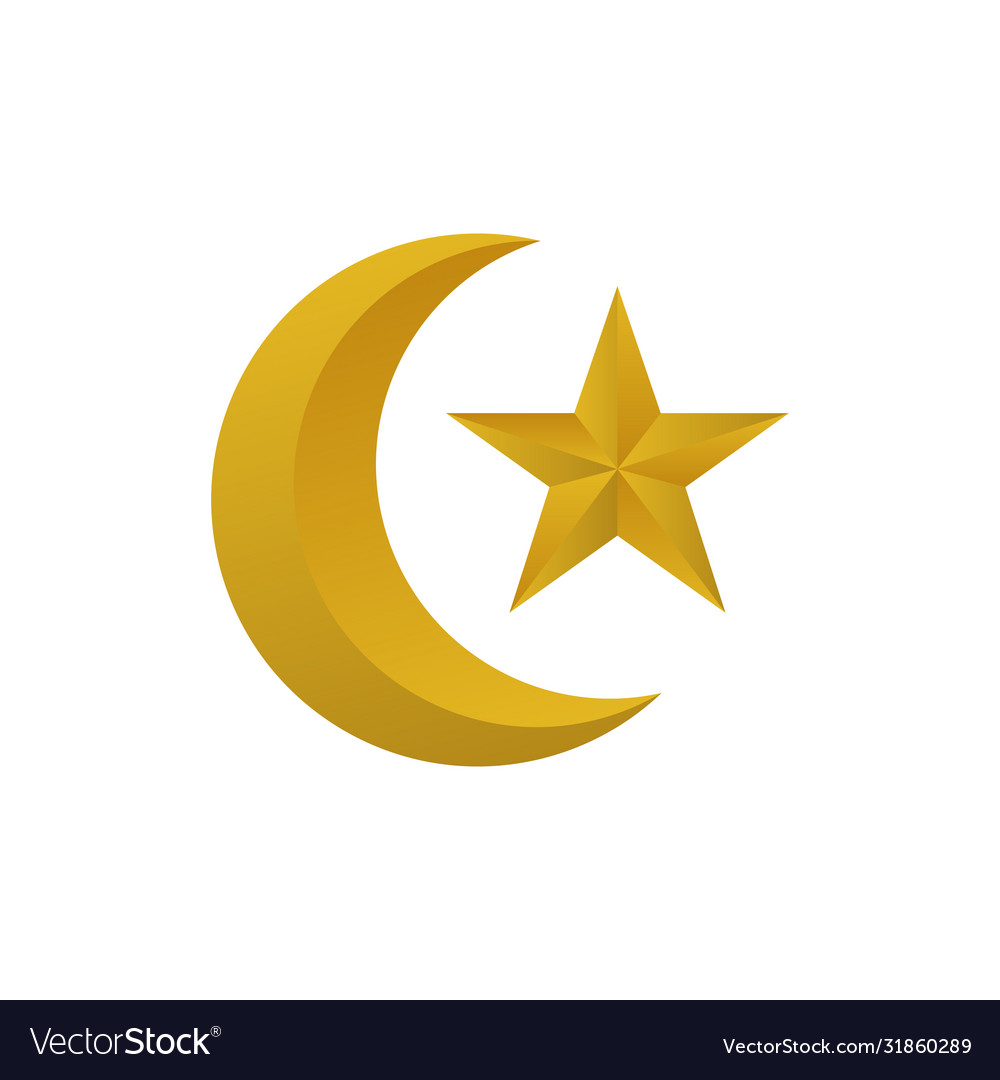 Gold crescent moon and star Royalty Free Vector Image