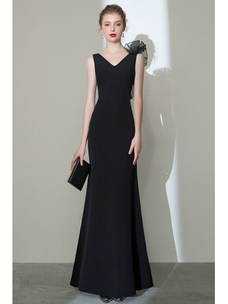 Elegant Long Black Vneck Formal Dress Backless