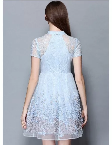 Baby Blue Lace Short Wedding Guest Dress