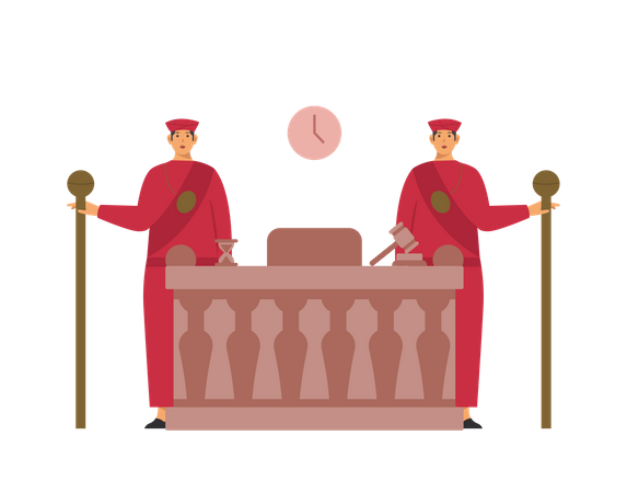 Free Male bailiffs standing in the court room  Illustration